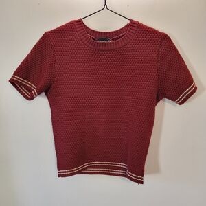 Miss Fortune Women's Short Sleeve Knit Retro Top - Red & White - Xs